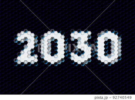 Sign of the 2030 year with hex pixel grid. New Years number or digits for holiday eve celebration card or calendar. Sign of the 2030 year with hex pixel grid. New Years number or digits for holiday eve celebration card or calendar. 92740549