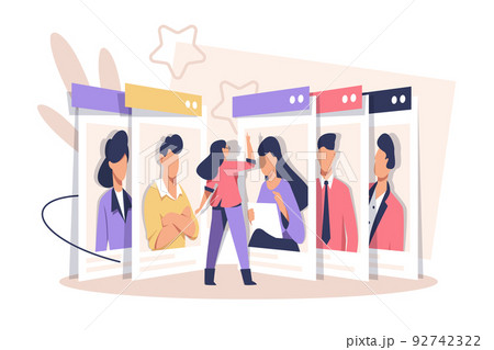 hr manager choosing resume with photo and personal info of new employees job candidates recruitment hiring hr manager choosing resume with photo and personal info of new employees job candidates recruitment hiring 92742322