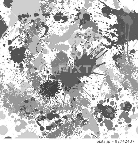 Grunge spots hand drawn vector seamless pattern. Ink dirty circles texture. Black paint dry brush splodges, blotches background. Abstract rough blots, splotches backdrop. Wrapping paper design. 92742437
