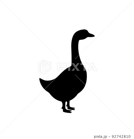 Goose black silhouette. Goose symbol. Farm bird icon isolated on white background. 92742810