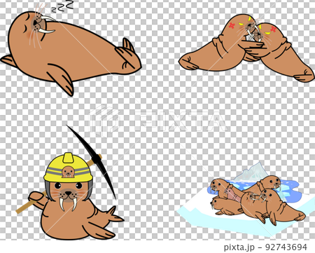 かわいいセイウチセットのイラスト素材 [92743694] - PIXTA, 画像サイズ:450x361