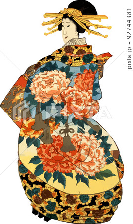 大倫の花着物を纏った花魁 92744381