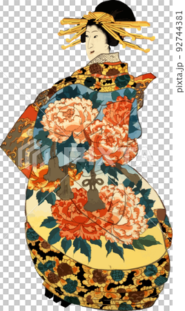 Oiran wearing Dairin flower kimono 92744381