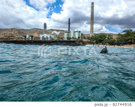 summer seascape from Electric Beach on the west coast of Oahu Island, Hawaii 92744916