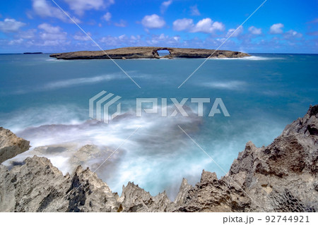 laie sea arch and rocky cliff beach in oahu hawaii 92744921