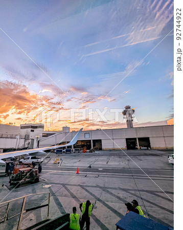 At the airport terminal in a big city 92744922