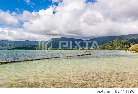 Ocean beach and pscenic views at Kualoa, Oahu, Hawaii 92744936