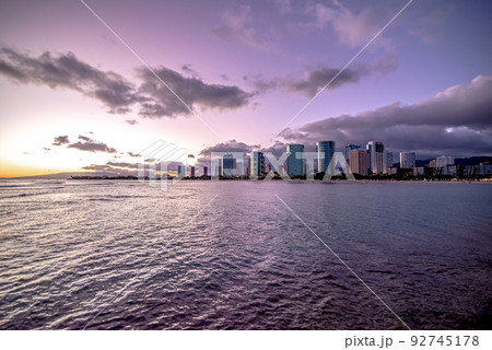 Sunset at Waikiki Beach on Oahu Hawaii 92745178