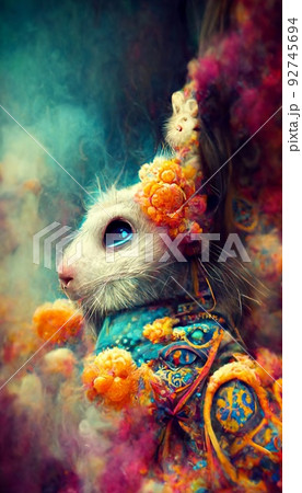 Fantasy magical rabbit. Artistic abstract cute animal. Perfect for phone wallpaper or for posters. 3D Rendering. Fantasy magical rabbit. Artistic abstract cute animal. Perfect for phone wallpaper or for posters. 3D Rendering. 92745694