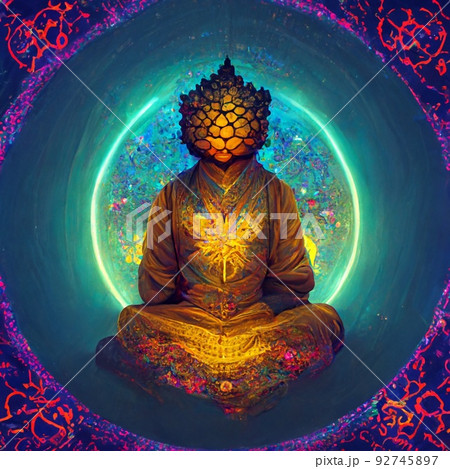 Silhouettes of Buddha on the background of a luminous mandala. The concept of meditation and relaxation. Perfect for phone wallpaper or for posters. Silhouettes of Buddha on the background of a luminous mandala. The concept of meditation and relaxation. Perfect for phone wallpaper or for posters. 92745897