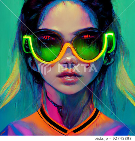 Portrait of a hipster wearing sunglasses. Hipster in sunglasses. Stylized drawing of a fashionista on an colored background. Perfect for phone wallpaper or for posters. Portrait of a hipster wearing sunglasses. Hipster in sunglasses. Stylized drawing of a fashionista on an colored background. Perfect for phone wallpaper or for posters. 92745898