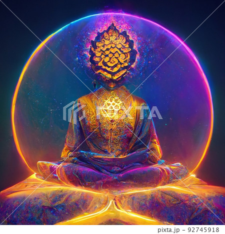 Silhouettes of Buddha on the background of a luminous mandala. The concept of meditation and relaxation. Perfect for phone wallpaper or for posters. Silhouettes of Buddha on the background of a luminous mandala. The concept of meditation and relaxation. Perfect for phone wallpaper or for posters. 92745918
