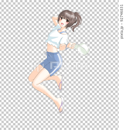 [Natural hair color] Blue ponytail girl in sporty summer clothes 92746831