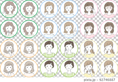 女性の顔アイコン、カラフル枠 92746887