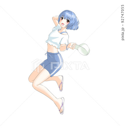スポーティーな夏服ではしゃぐ青担当ボブの女の子 92747055