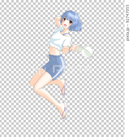 スポーティーな夏服ではしゃぐ青担当ボブの女の子 92747055
