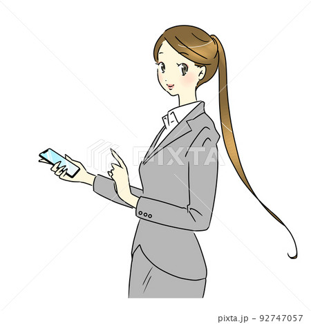 笑顔でスマホを持つビジネスパーソン 92747057