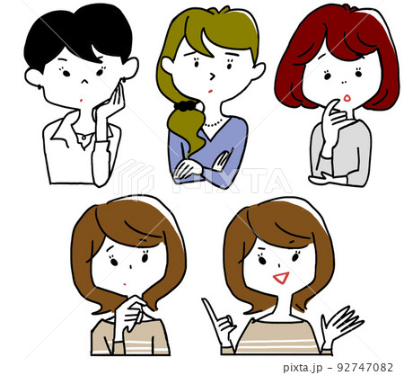 疑問顔の女性色々 92747082