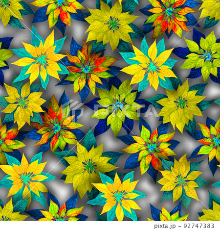 Seamless pattern. Watercolour Christmas pattern, yellow poinsettia, white background. 92747383