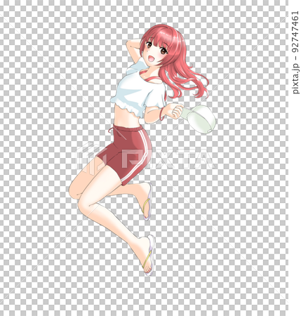 穿著運動夏裝的長紅頭髮的女孩 穿著運動夏裝的長紅頭髮的女孩 92747461