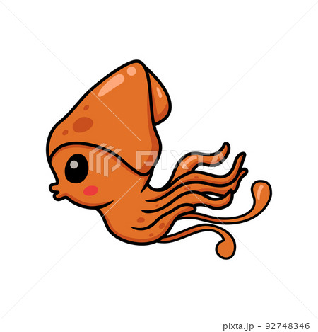 Cute little squid cartoon swimming	 Cute little squid cartoon swimming	 92748346
