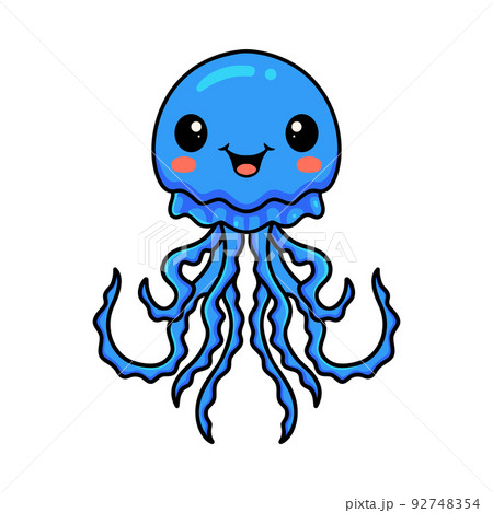 Cute blue little jellyfish cartoon Cute blue little jellyfish cartoon 92748354
