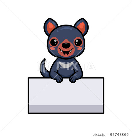 Cute little tasmanian devil cartoon with blank sign 92748366