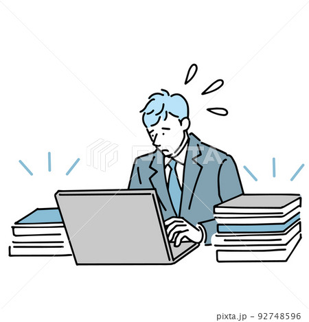 山のような仕事を抱える会社員男性 山のような仕事を抱える会社員男性 92748596