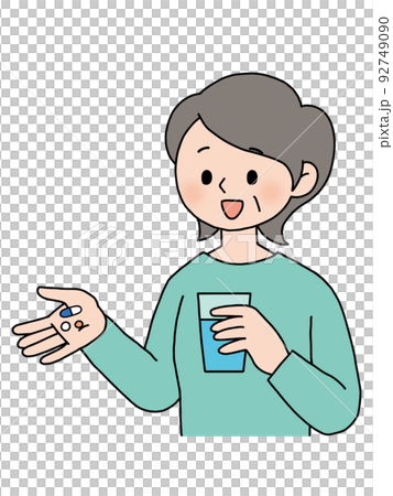 薬を飲む高齢の女性 92749090