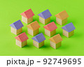 積木の家, アイソメ図, グリーン背景 92749695