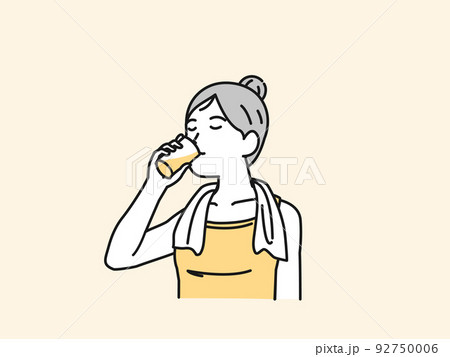 水分補給　水を飲む　若い女性　運動後　トレーニング後　イラスト 92750006