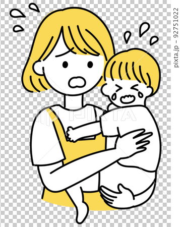 泣く子どもをあやす保育士 92751022