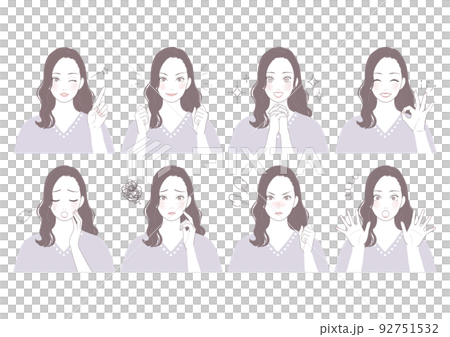 Beautiful woman with long hair (wave) [Facial expression set with treatment] 92751532