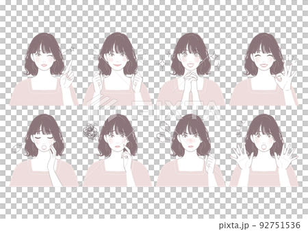 Cute woman with bob cut (perm) [Facial expression set with treatment] 92751536