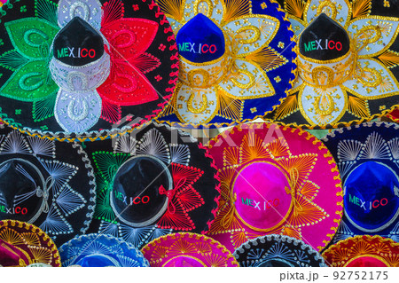 Colorful traditional mexican sombreros hats souvenirs, Cancun, Mexico 92752175