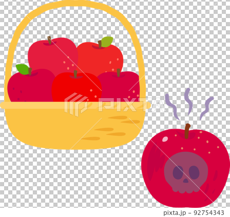 毒リンゴとカゴに盛ったリンゴ 92754343