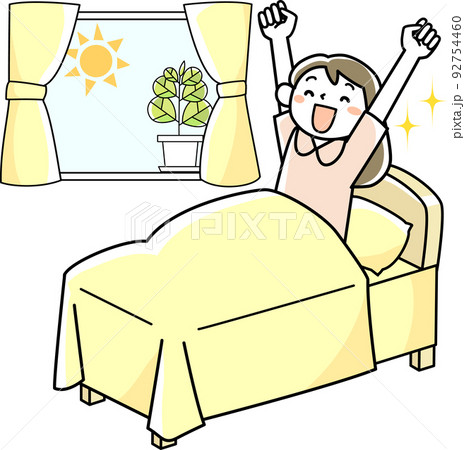 朝に気持ちよく目覚める若い女性 朝に気持ちよく目覚める若い女性 92754460