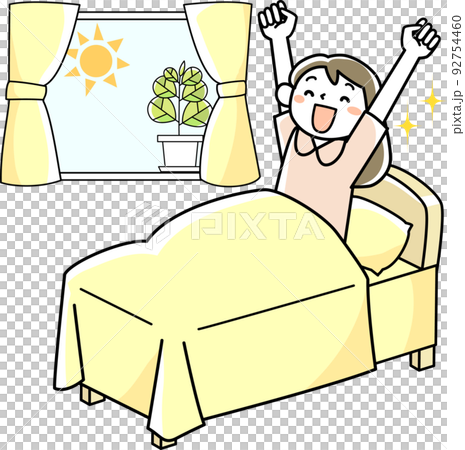 朝に気持ちよく目覚める若い女性 朝に気持ちよく目覚める若い女性 92754460