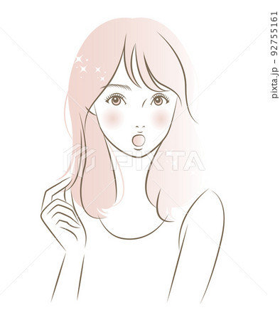 髪ツヤに驚く女性のイラスト素材 ベクター ヘアケア 髪ツヤに驚く女性のイラスト素材 ベクター ヘアケア 92755161