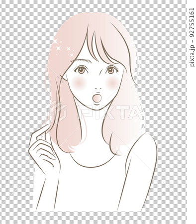 髪ツヤに驚く女性のイラスト素材 ベクター ヘアケア 髪ツヤに驚く女性のイラスト素材 ベクター ヘアケア 92755161