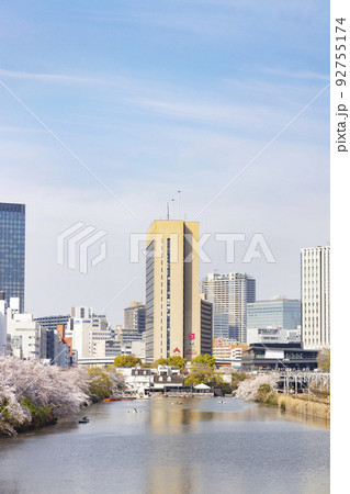 牛込濠の桜の風景 飯田橋駅方向 牛込濠の桜の風景 飯田橋駅方向 92755174