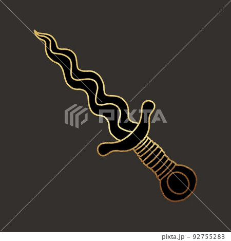 a witch's dagger. tarot card. graphic illustration with golden lines on a dark background 92755283