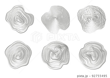Wooden tree rings. Abstract topography circles. Organic texture shapes. Vector outline illustrations set. Wooden tree rings. Abstract topography circles. Organic texture shapes. Vector outline illustrations set. 92755495