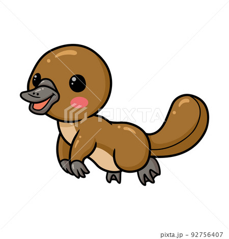 Cute baby platypus cartoon jumping	 92756407