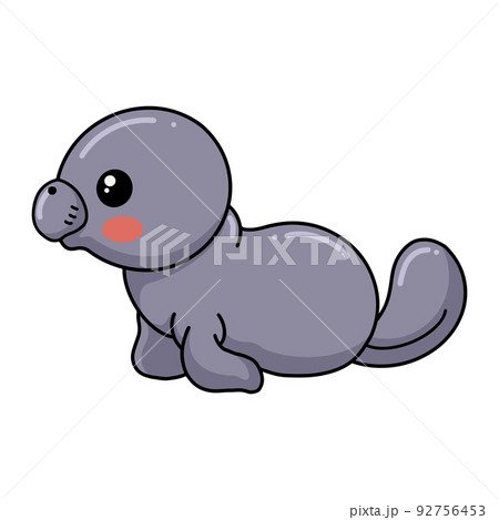 Cute baby manatee cartoon posing Cute baby manatee cartoon posing 92756453