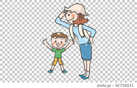 遠くを見る女性と息子 遠くを見る女性と息子 92756831