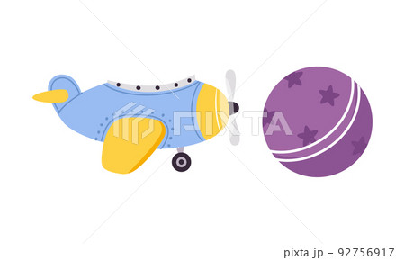 Plane with Propeller and Round Ball as Colorful Kids Toy Vector Set Plane with Propeller and Round Ball as Colorful Kids Toy Vector Set 92756917