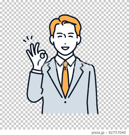 Vector illustration material of a man in a suit who makes an OK sign with a smile 92757040