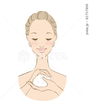 丁寧なスキンケアをする美しい女性 洗顔 丁寧なスキンケアをする美しい女性 洗顔 92757900