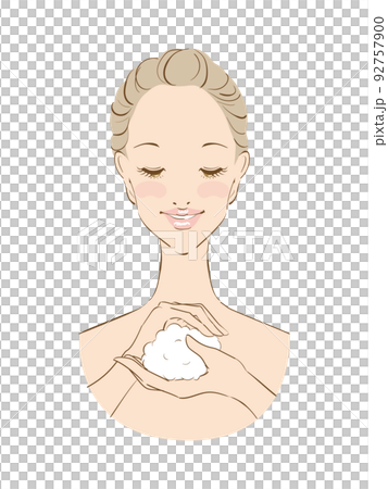 丁寧なスキンケアをする美しい女性 洗顔 丁寧なスキンケアをする美しい女性 洗顔 92757900